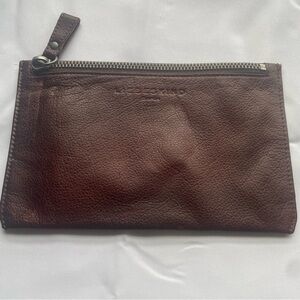 Liebeskind Luxury 100% Cow Leather Zip FLAT Pouch Wallet Clutch Brown